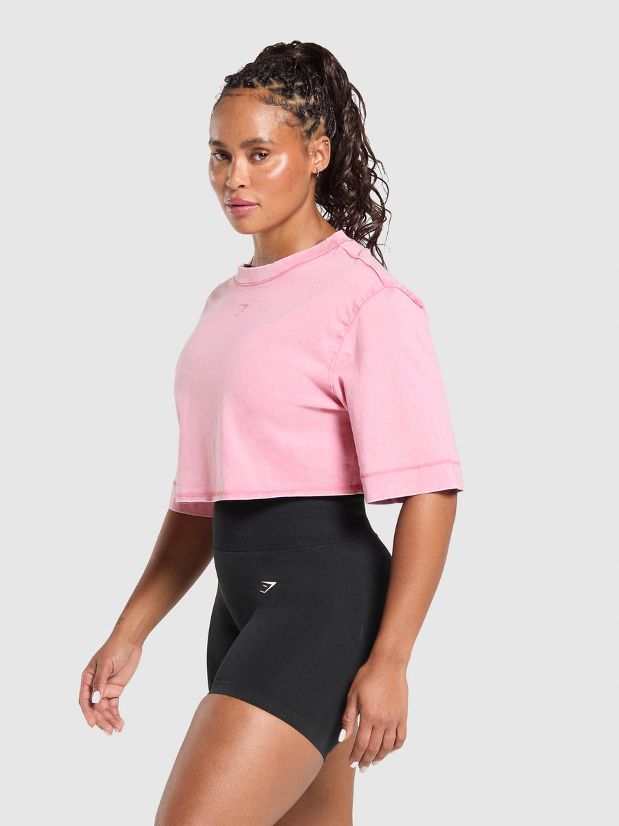 Gymshark GSLC Washed Graphic Crop Top — Sunset Pink/Wash — 3