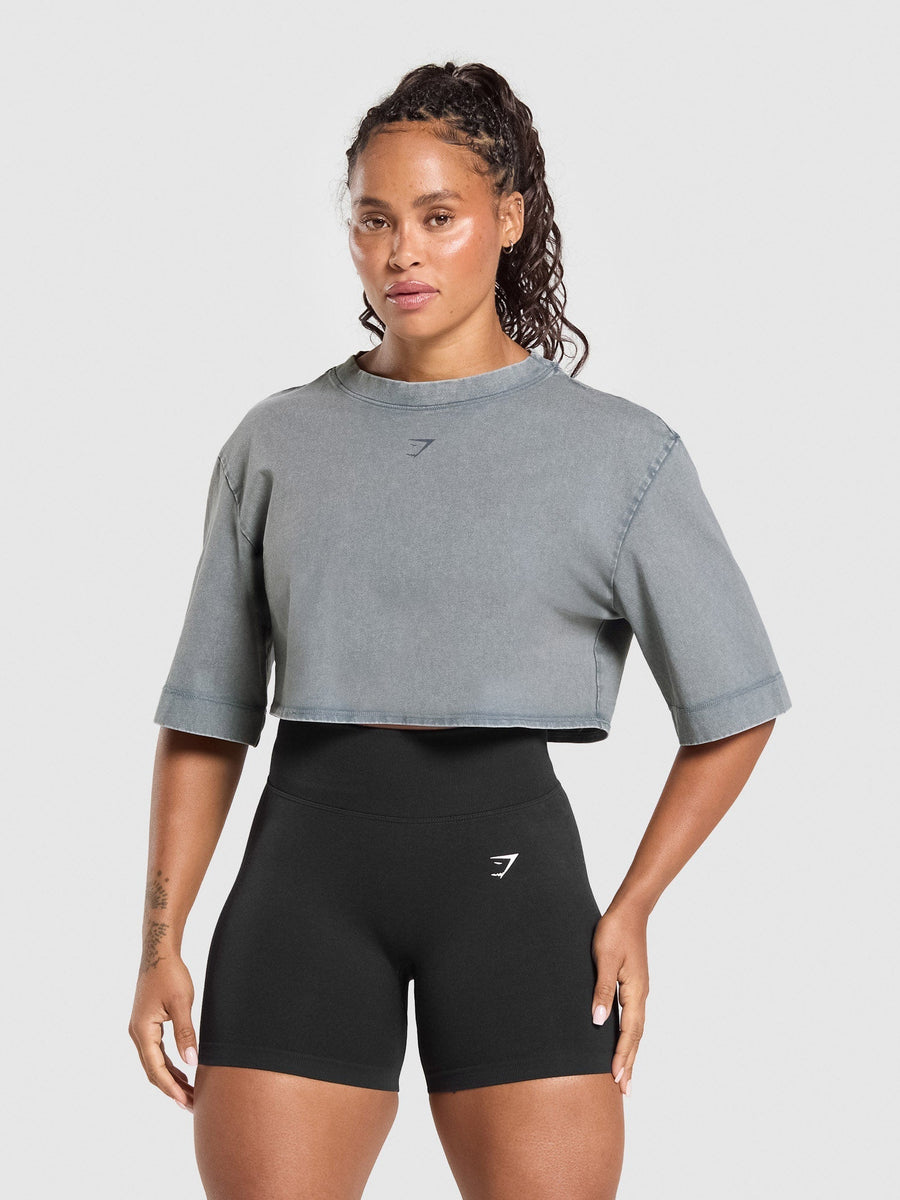 Gymshark 66 Washed Graphic Crop Top — Iron Blue/Wash — 2