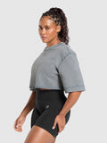 Gymshark 66 Washed Graphic Crop Top — Iron Blue/Wash — 3