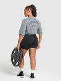 Gymshark 66 Washed Graphic Crop Top — Iron Blue/Wash — 4