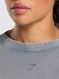 Gymshark 66 Washed Graphic Crop Top — Iron Blue/Wash — 6