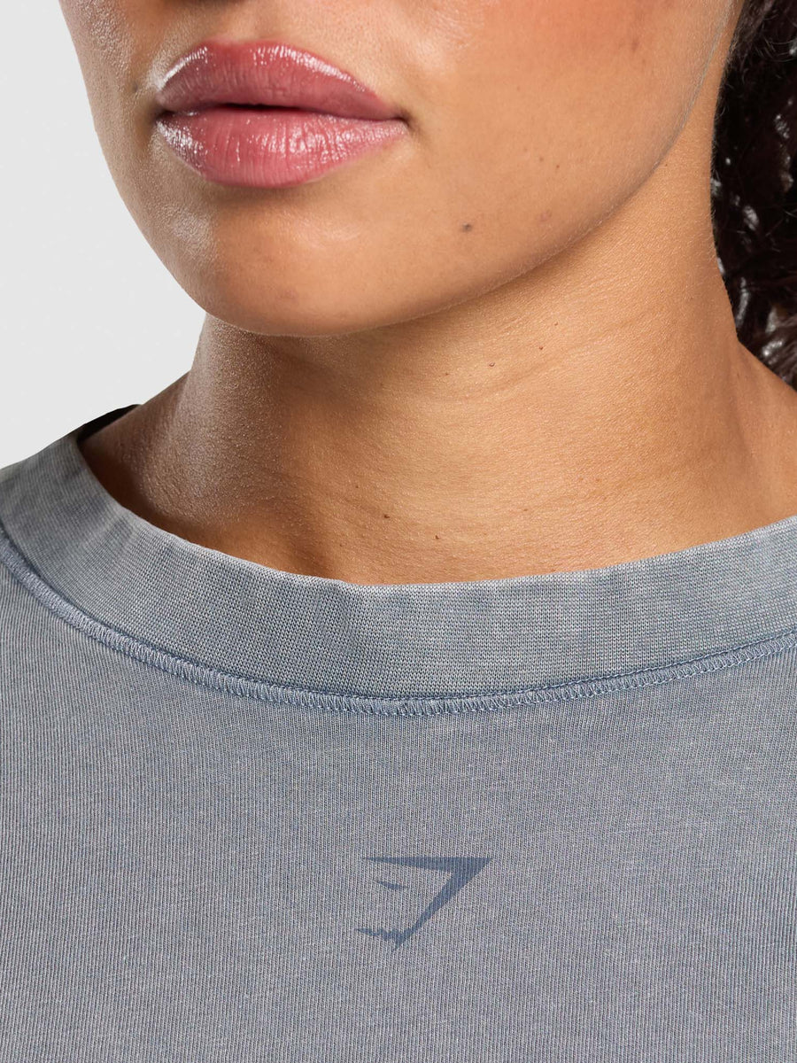Gymshark 66 Washed Graphic Crop Top — Iron Blue/Wash — 6