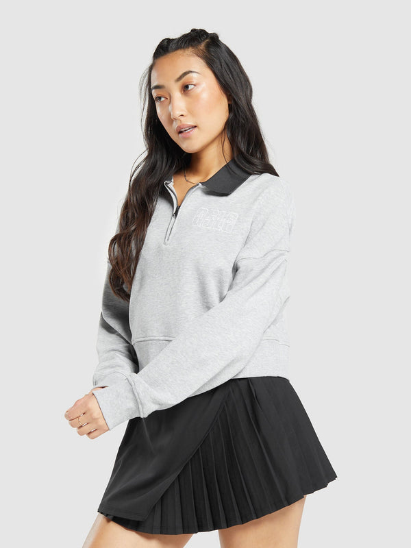 Gymshark Outline Graphic Oversized 1/4 Zip Pullover — Light Grey Core Marl