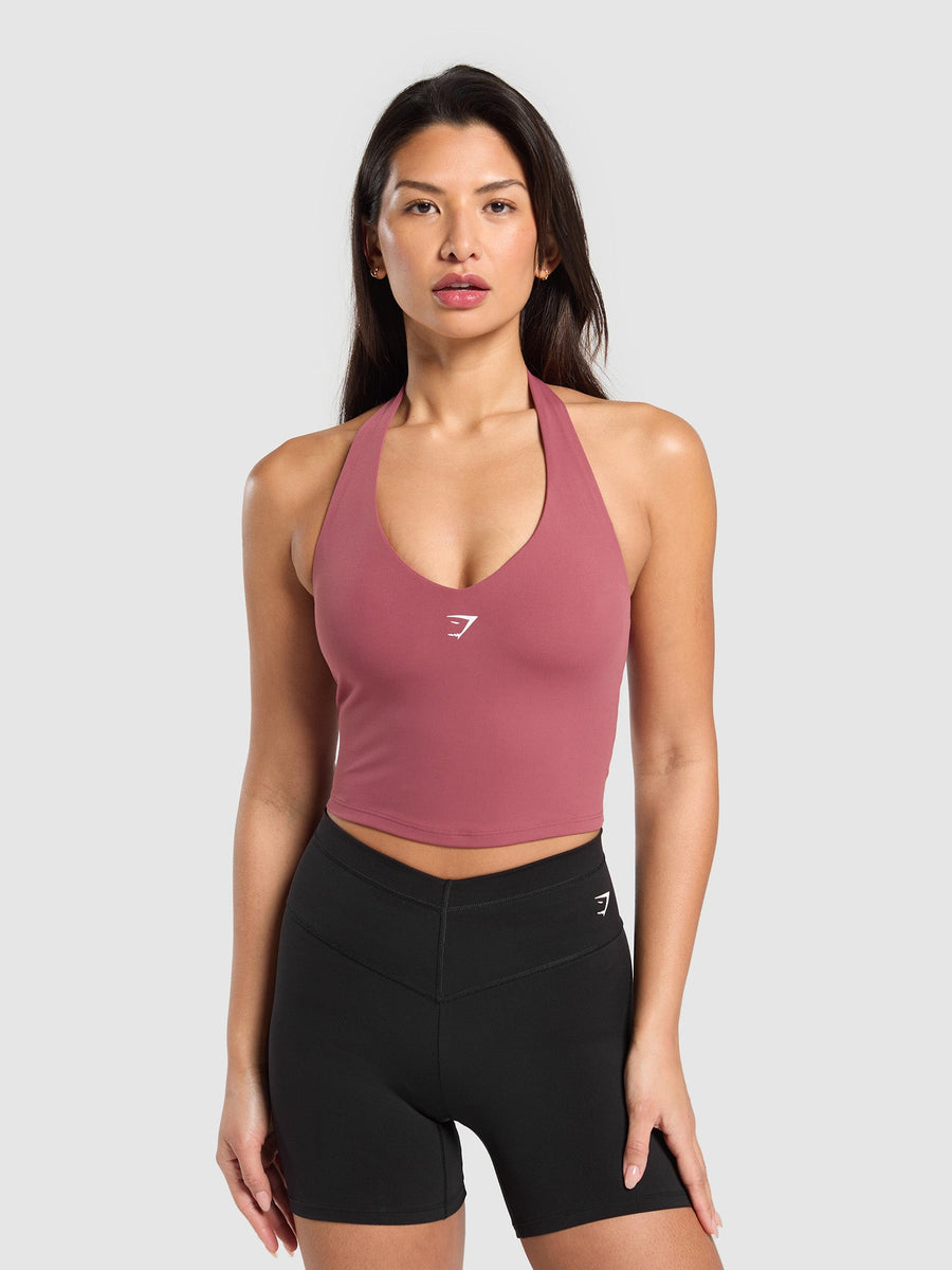 Gymshark Halter Neck Cami with Shelf — Washed Berry Pink — 1