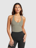 Gymshark Halter Neck Cami with Shelf — Linen Brown — 1