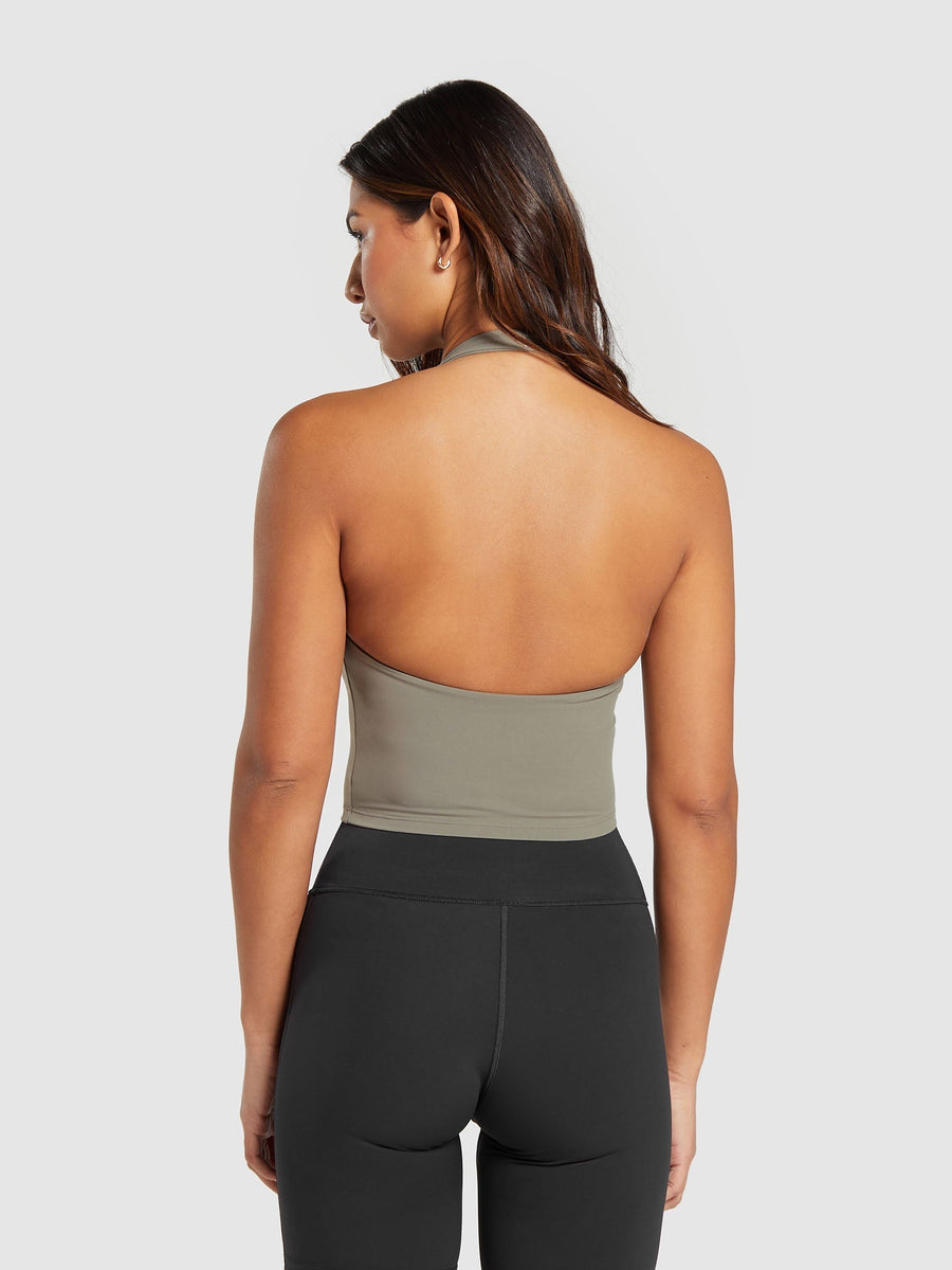 Gymshark Halter Neck Cami with Shelf — Linen Brown — 2