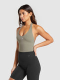 Gymshark Halter Neck Cami with Shelf — Linen Brown — 3