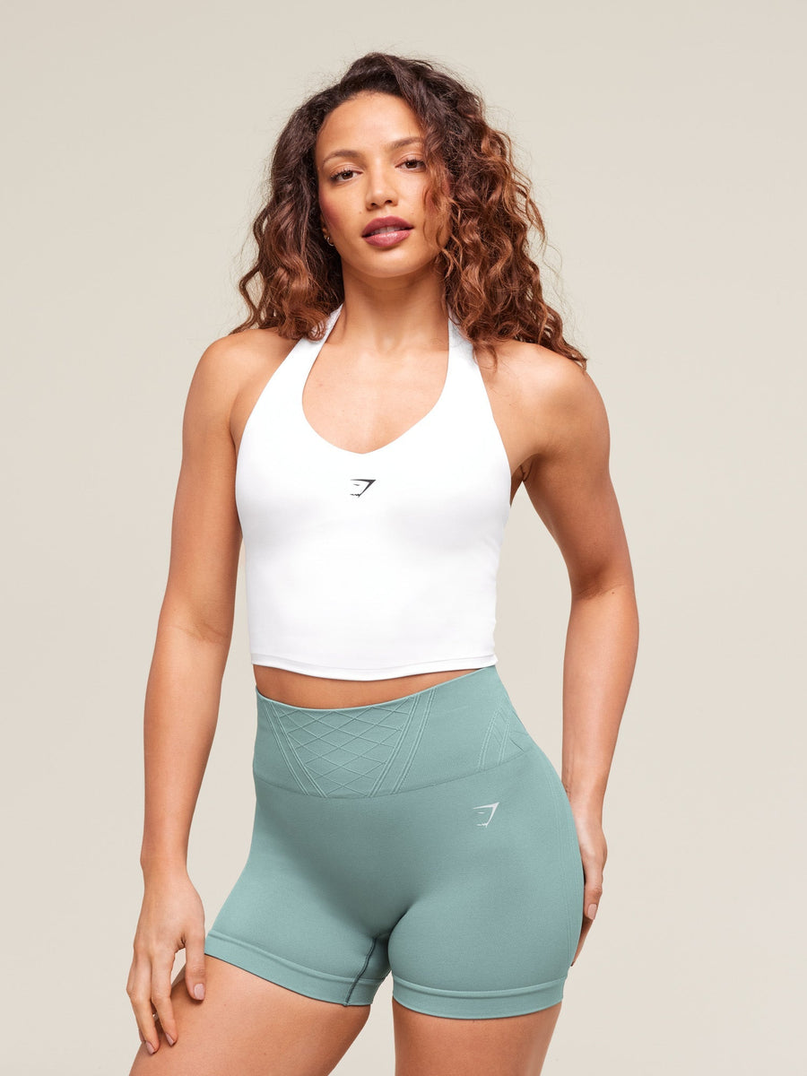 Gymshark Halter Neck Cami with Shelf — White — 1