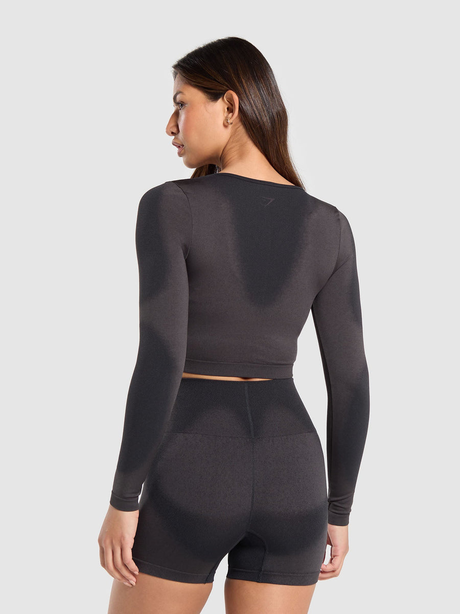 Gymshark Blur Seamless Long Sleeve Crop Top — Black/Asphalt Grey — 2