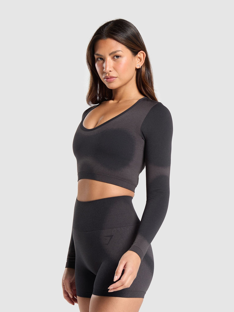 Gymshark Blur Seamless Long Sleeve Crop Top — Black/Asphalt Grey — 3