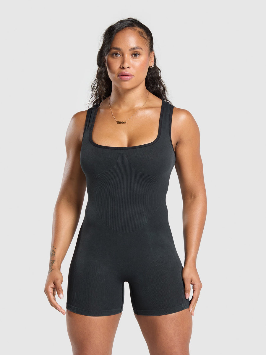 Gymshark Gains Seamless All-In-One — Black/Wash — 1