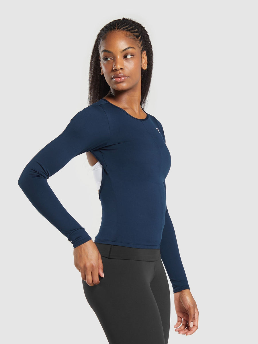 Gymshark Everyday Open Back Long Sleeve Top — Navy — 3