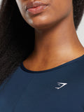Gymshark Everyday Open Back Long Sleeve Top — Navy — 6