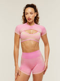 Gymshark Blush Seamless Short Sleeve Shrug — Focus Pink/Sorbet Yellow — 1