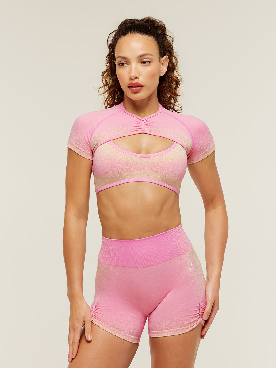 Gymshark Blush Seamless Short Sleeve Shrug — Focus Pink/Sorbet Yellow — 1
