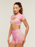 Gymshark Blush Seamless Short Sleeve Shrug — Focus Pink/Sorbet Yellow — 3