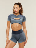 Gymshark Blush Seamless Short Sleeve Shrug — Heavy Blue/Chilled Blue — 1