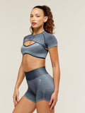 Gymshark Blush Seamless Short Sleeve Shrug — Heavy Blue/Chilled Blue — 3