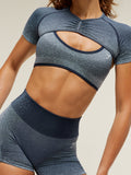 Gymshark Blush Seamless Short Sleeve Shrug — Heavy Blue/Chilled Blue — 6