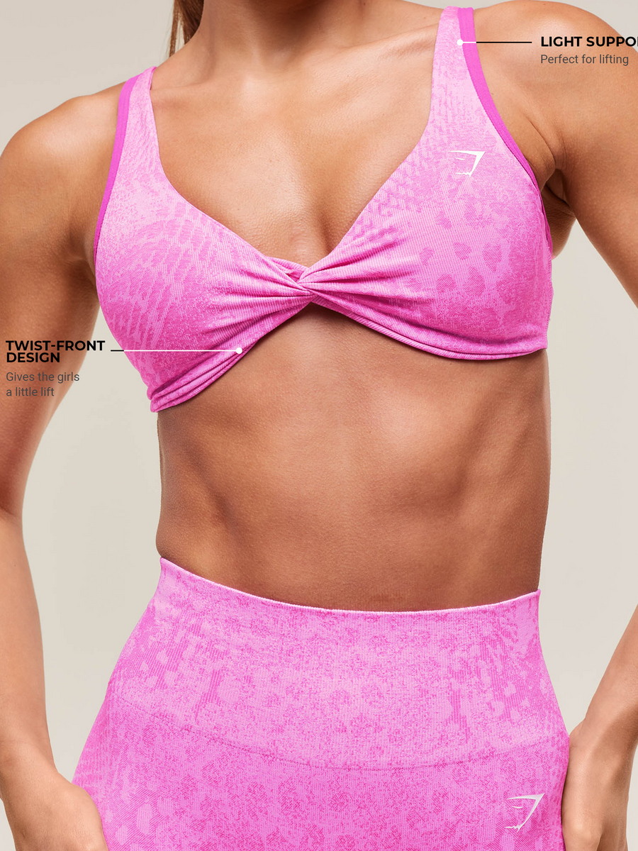 Gymshark Adapt Animal X Whitney Seamless Twist Front Bra — Sour Pink/Vibrant Pink — 4