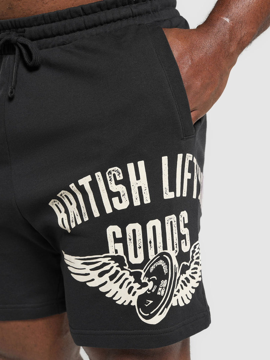 Gymshark British Lifting Goods Graphic Shorts — Black — 5