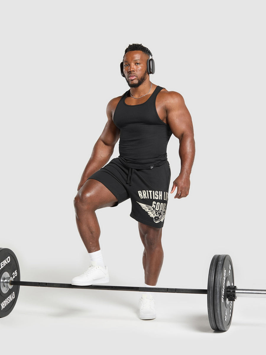 Gymshark British Lifting Goods Graphic Shorts — Black — 4