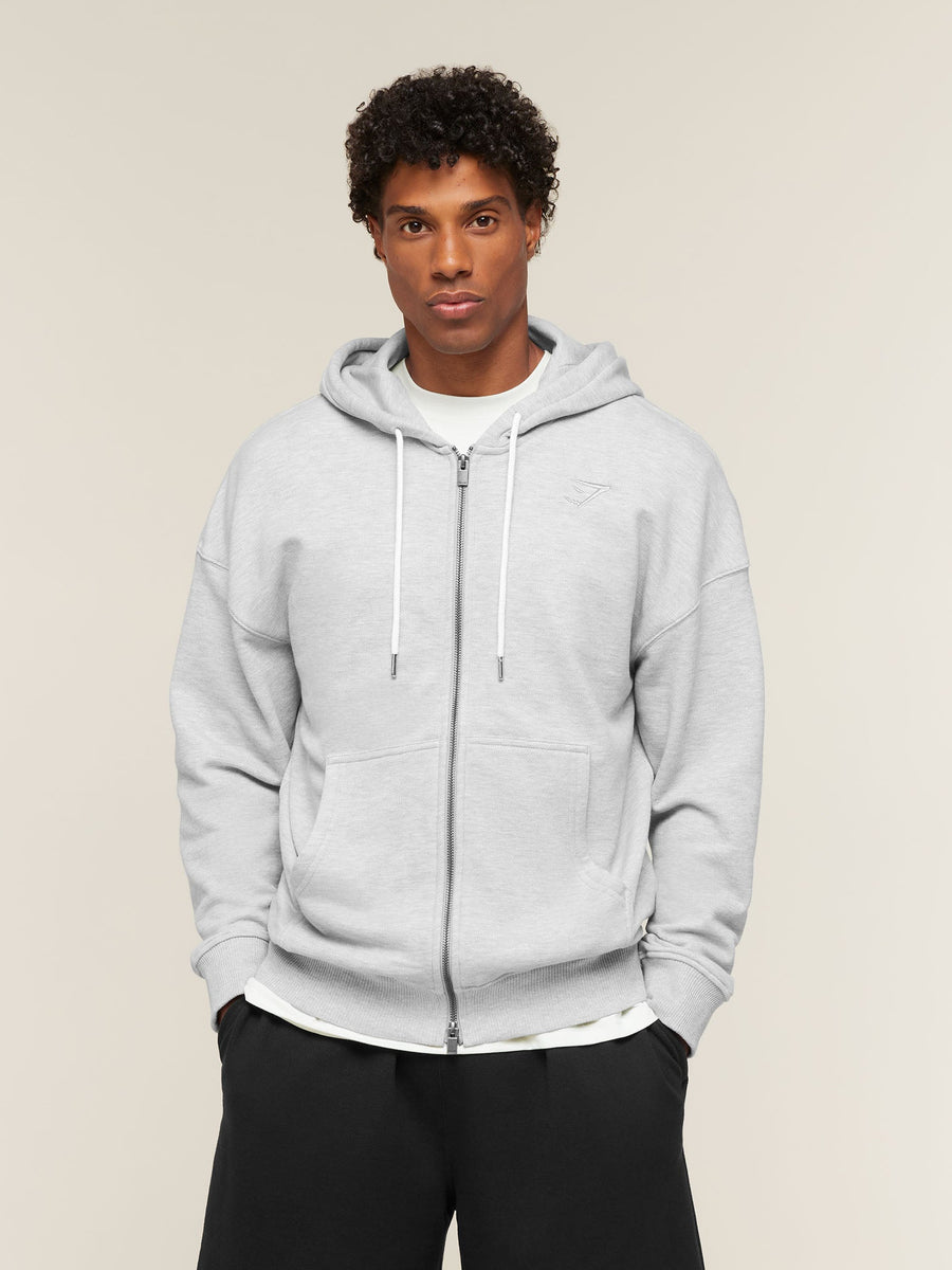 Gymshark Campus Crest Zip Through Hoodie — Bros Soft Grey Marl — 1