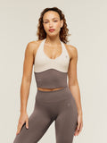 Gymshark Colour Block Halter Neck Tank With Shelf — Cool Brown/Pebble Grey — 1