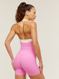 Gymshark Colour Block Halter Neck Tank With Shelf — Focus Pink/Soft White — 2