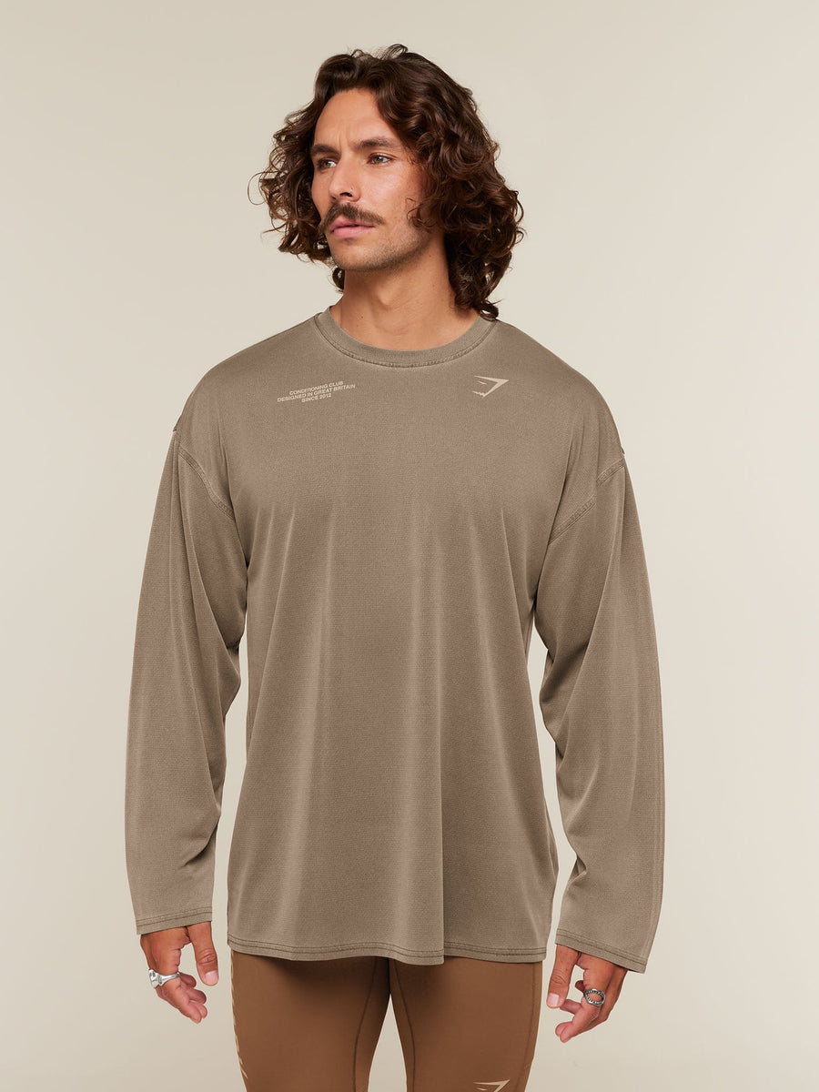 Gymshark Conditioning Club Washed Long Sleeve T-Shirt — Trail Brown/Vanilla Beige/Wash — 2