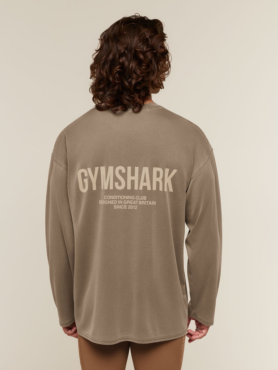 Gymshark Conditioning Club Washed Long Sleeve T-Shirt — Trail Brown/Vanilla Beige/Wash — 1