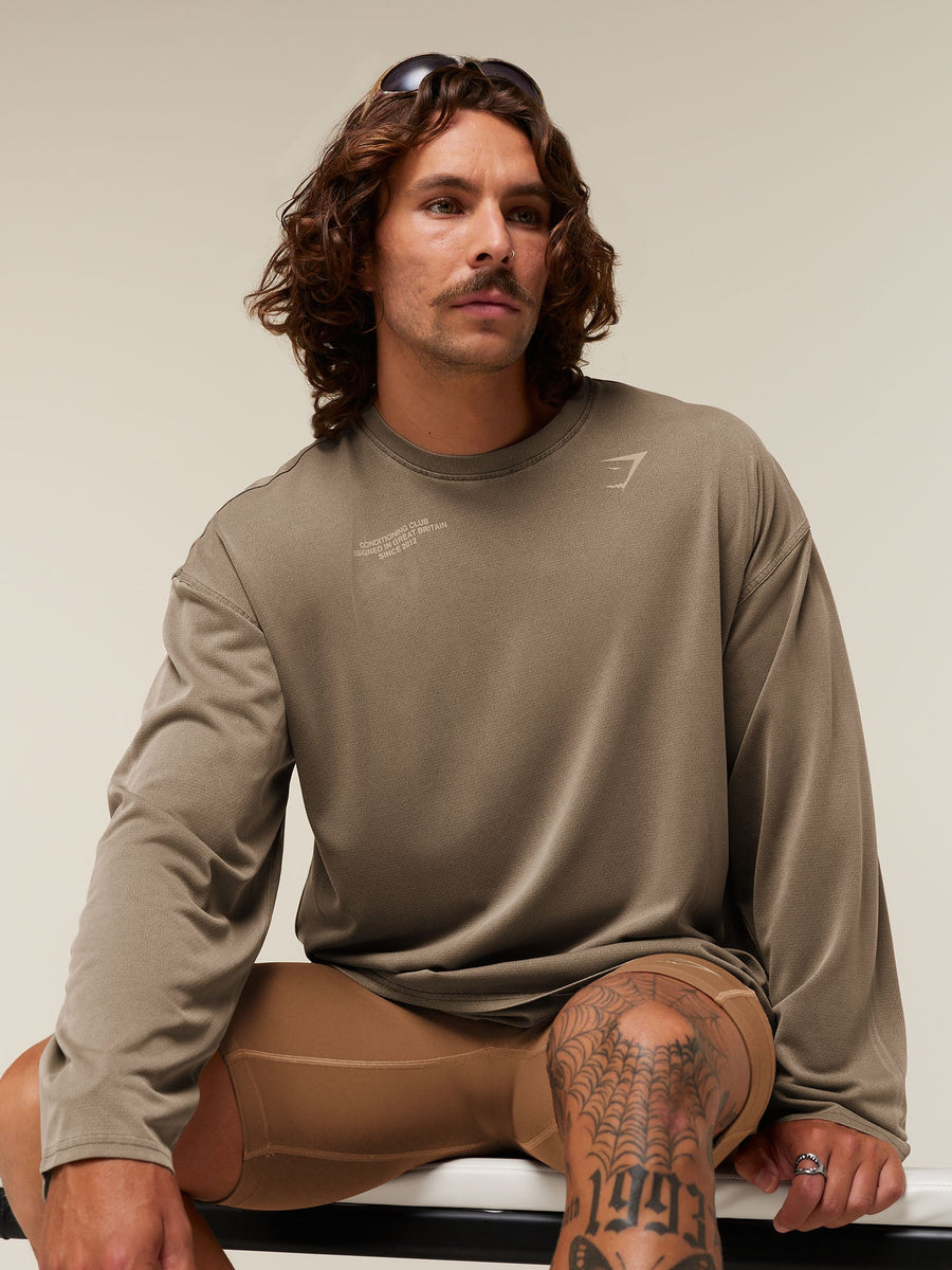 Gymshark Conditioning Club Washed Long Sleeve T-Shirt — Trail Brown/Vanilla Beige/Wash — 6