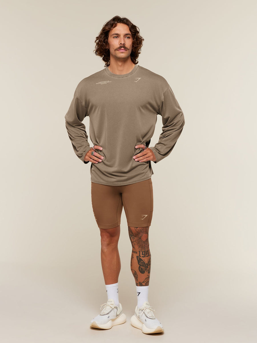 Gymshark Conditioning Club Washed Long Sleeve T-Shirt — Trail Brown/Vanilla Beige/Wash — 4