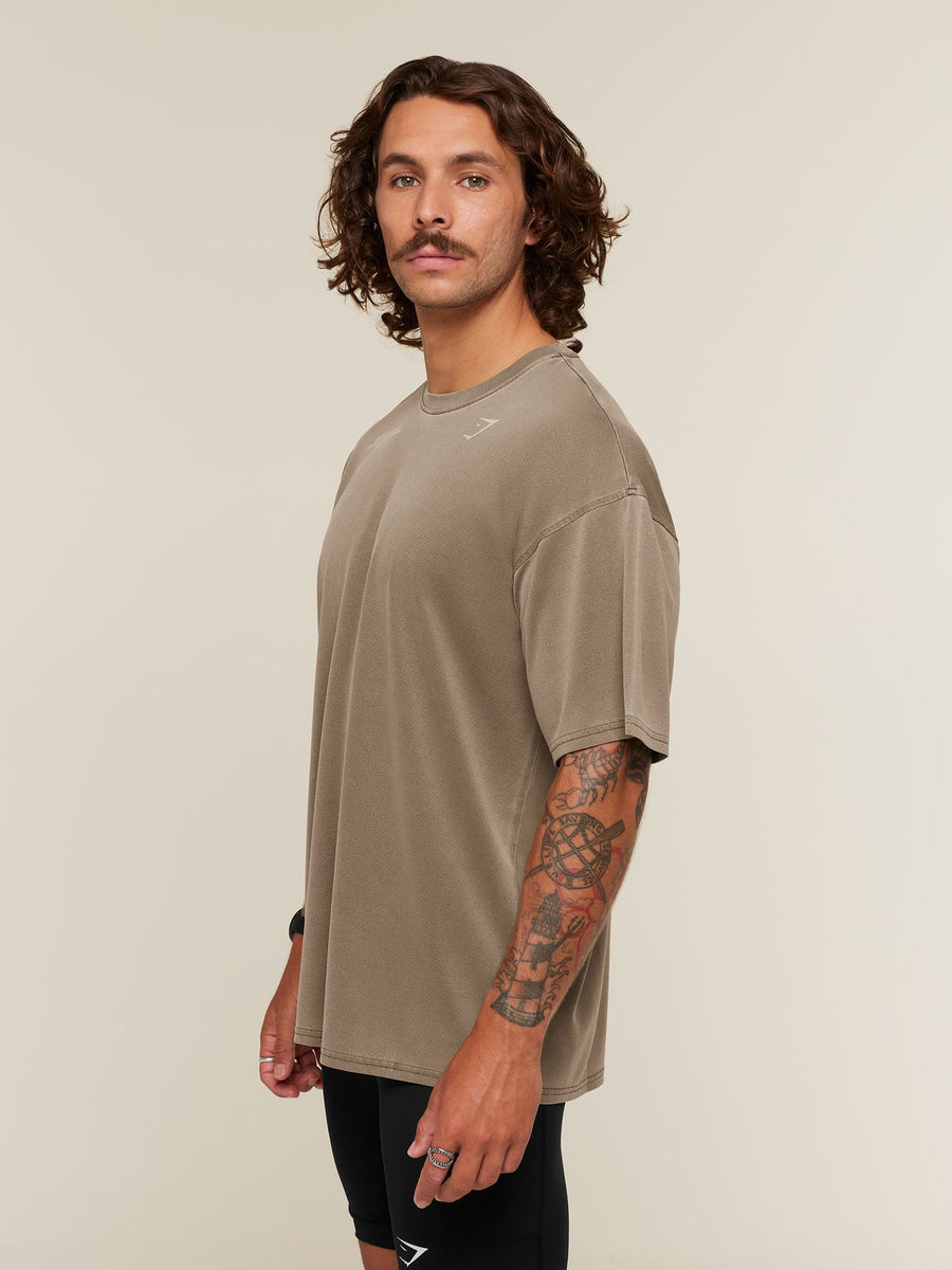 Gymshark Conditioning Club Washed T-Shirt — Trail Brown/Vanilla Beige/Wash — 4