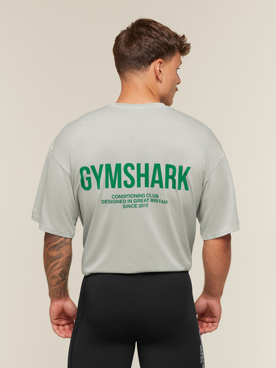 Gymshark Conditioning Club Washed T-Shirt — Light Grey/Track Green/Wash — 4