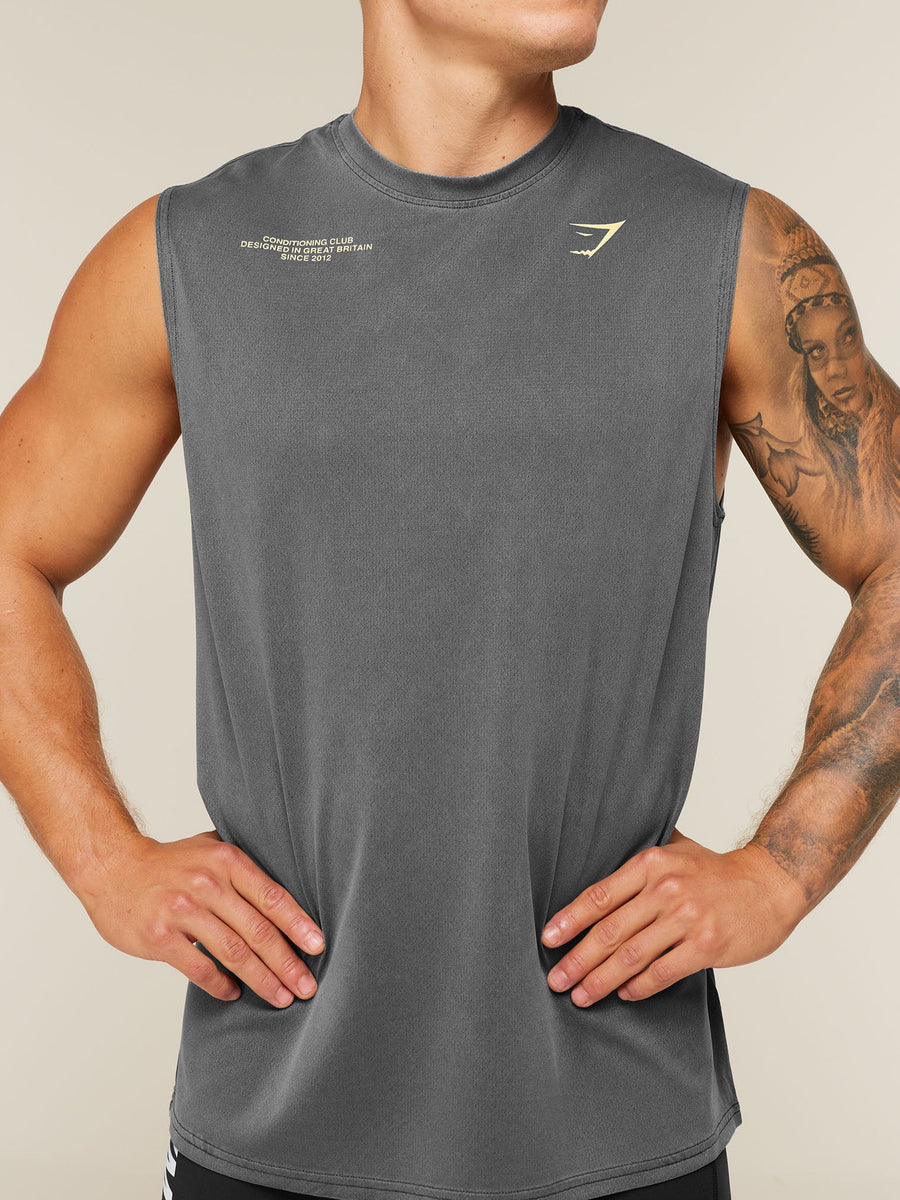 Gymshark Conditioning Club Washed Tank — Black/Butter Yellow/Wash — 8