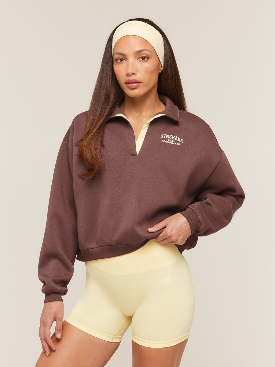 Gymshark Cosy Campus Polo Sweatshirt — Espresso Brown — 1