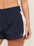 Gymshark Campus Woven Shorts — Heavy Blue/Soft White — 6