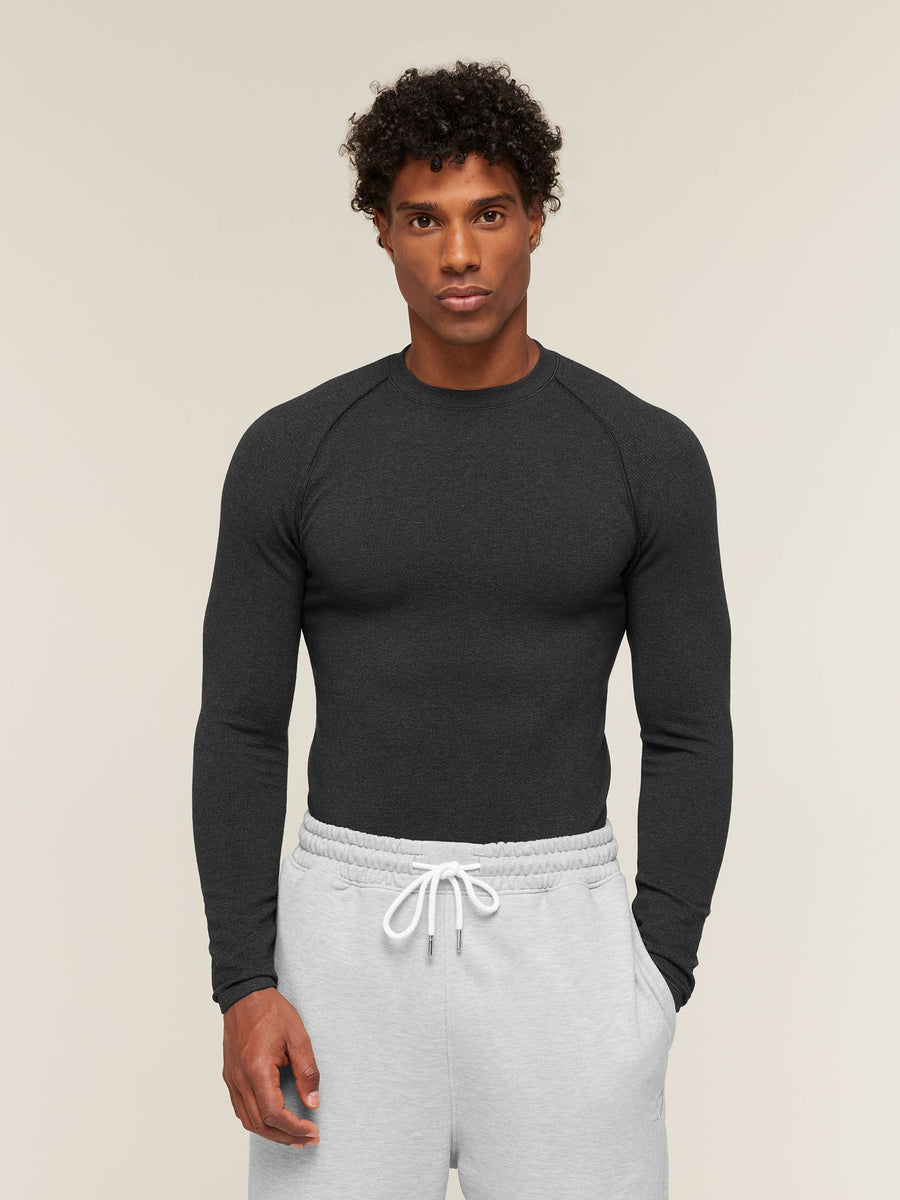 Gymshark Cotton Seamless Long Sleeve T-Shirt — Black Marl — 1