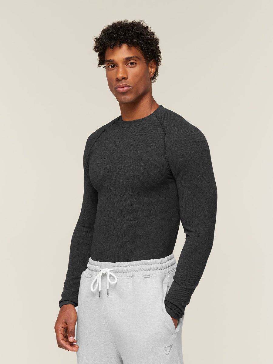 Gymshark Cotton Seamless Long Sleeve T-Shirt — Black Marl — 4