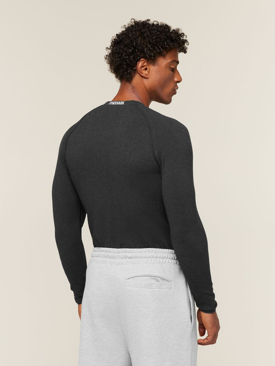 Gymshark Cotton Seamless Long Sleeve T-Shirt — Black Marl — 3