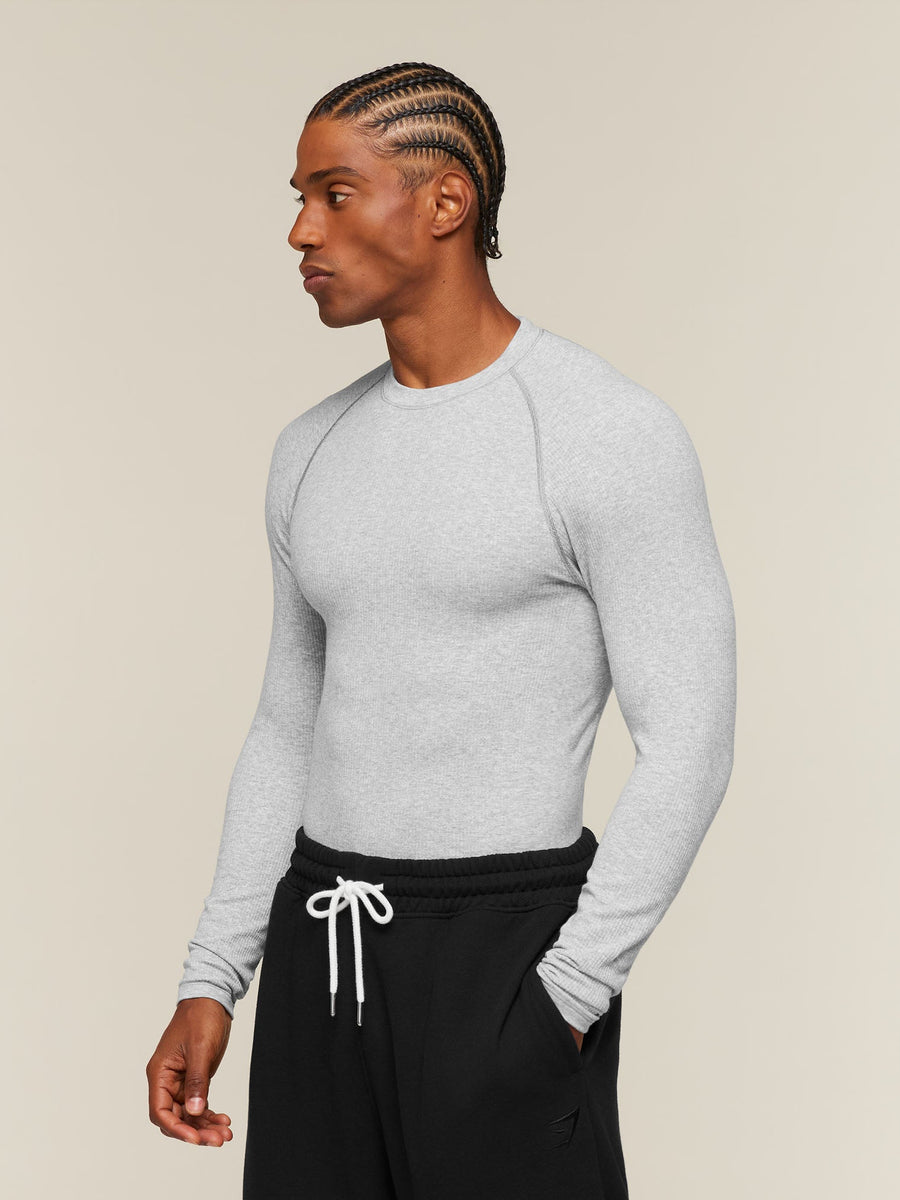 Gymshark Cotton Seamless Long Sleeve T-Shirt — Soft Grey Marl — 4