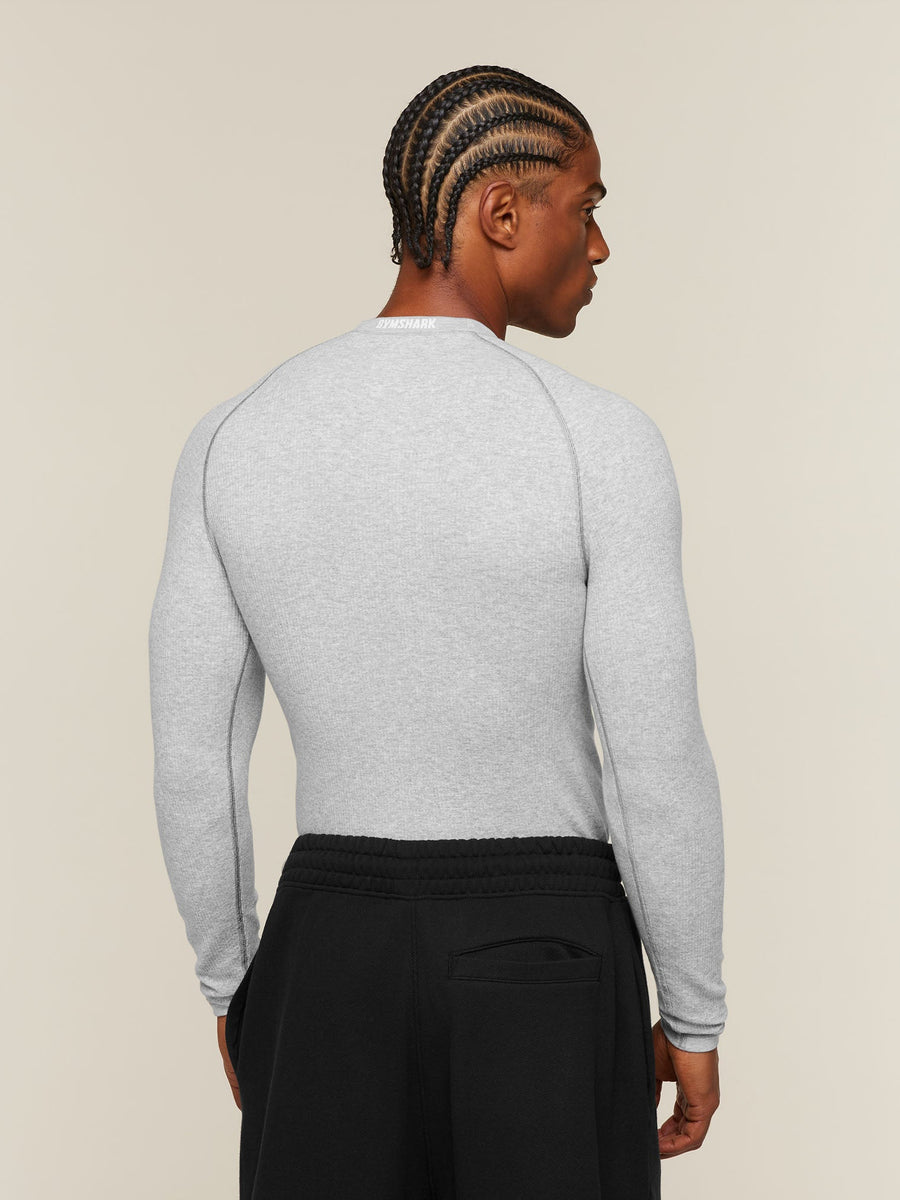 Gymshark Cotton Seamless Long Sleeve T-Shirt — Soft Grey Marl — 3