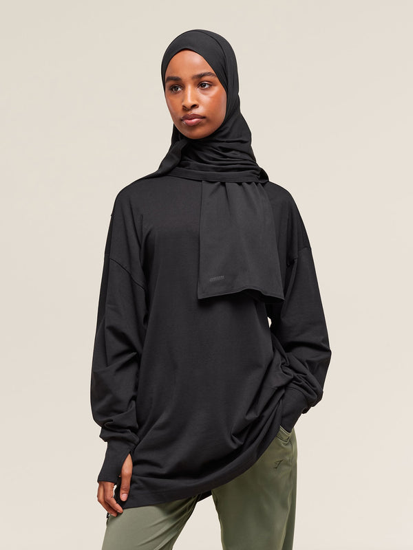 Gymshark Covered Longline Cotton Long Sleeve Top — Black