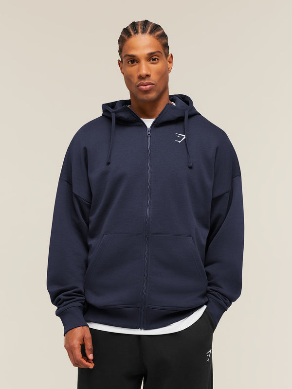 Gymshark Crest Oversized Zip Up Hoodie — Heavy Blue