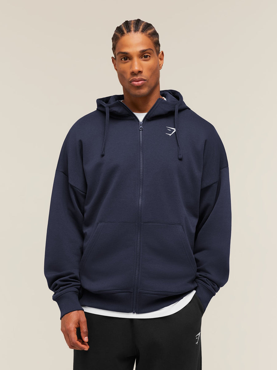 Gymshark Crest Oversized Zip Up Hoodie — Heavy Blue — 1