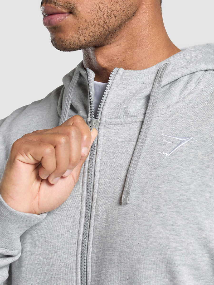 Gymshark Crest Oversized Zip Up Hoodie — Light Grey Core Marl — 6