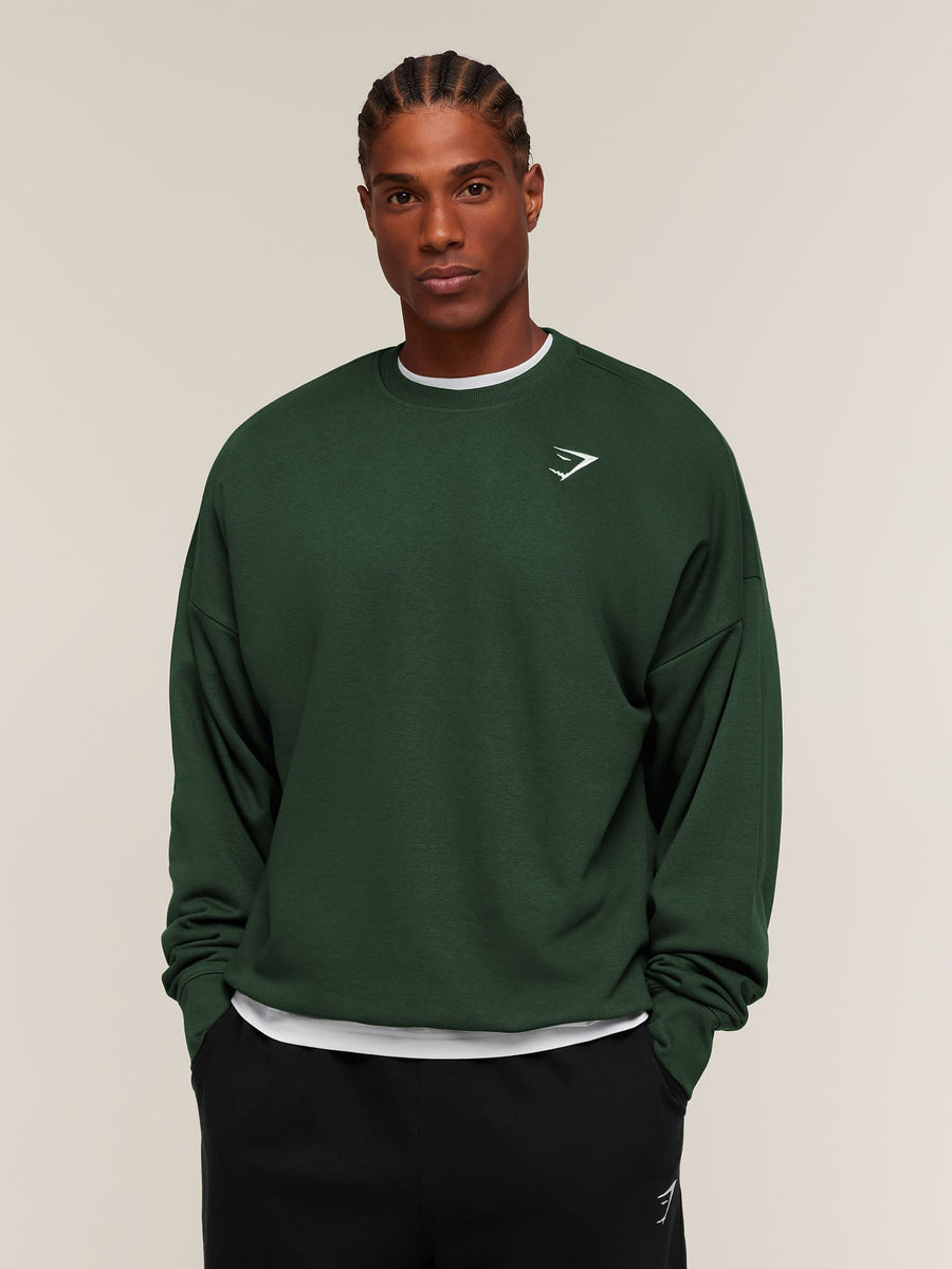 Gymshark Crest Oversized Crew — Earth Green — 1