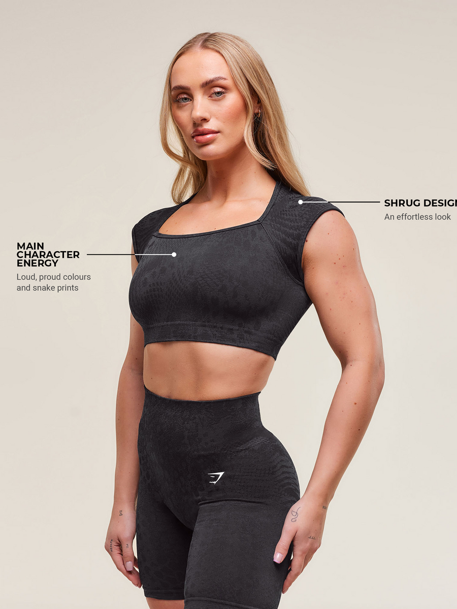 Gymshark Adapt Animal X Whitney Seamless Crop Top — Black/Asphalt Grey — 3