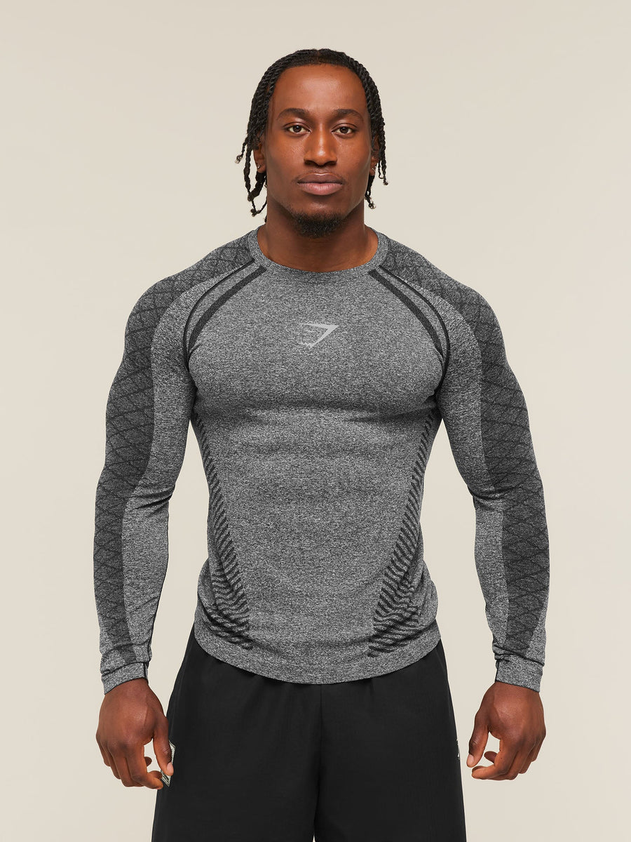 Gymshark Devant Seamless Long Sleeve T-Shirt — Black — 1